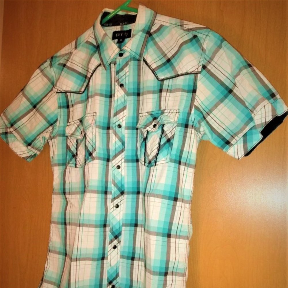 Ely 1878 Short sleeve shirt * Aqua, black. grey, white